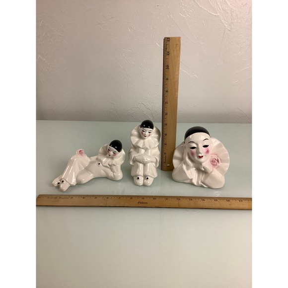 Vintage Pierrot Harlequin Clown Black & White Ceramic figures * - Picture 10 of 12